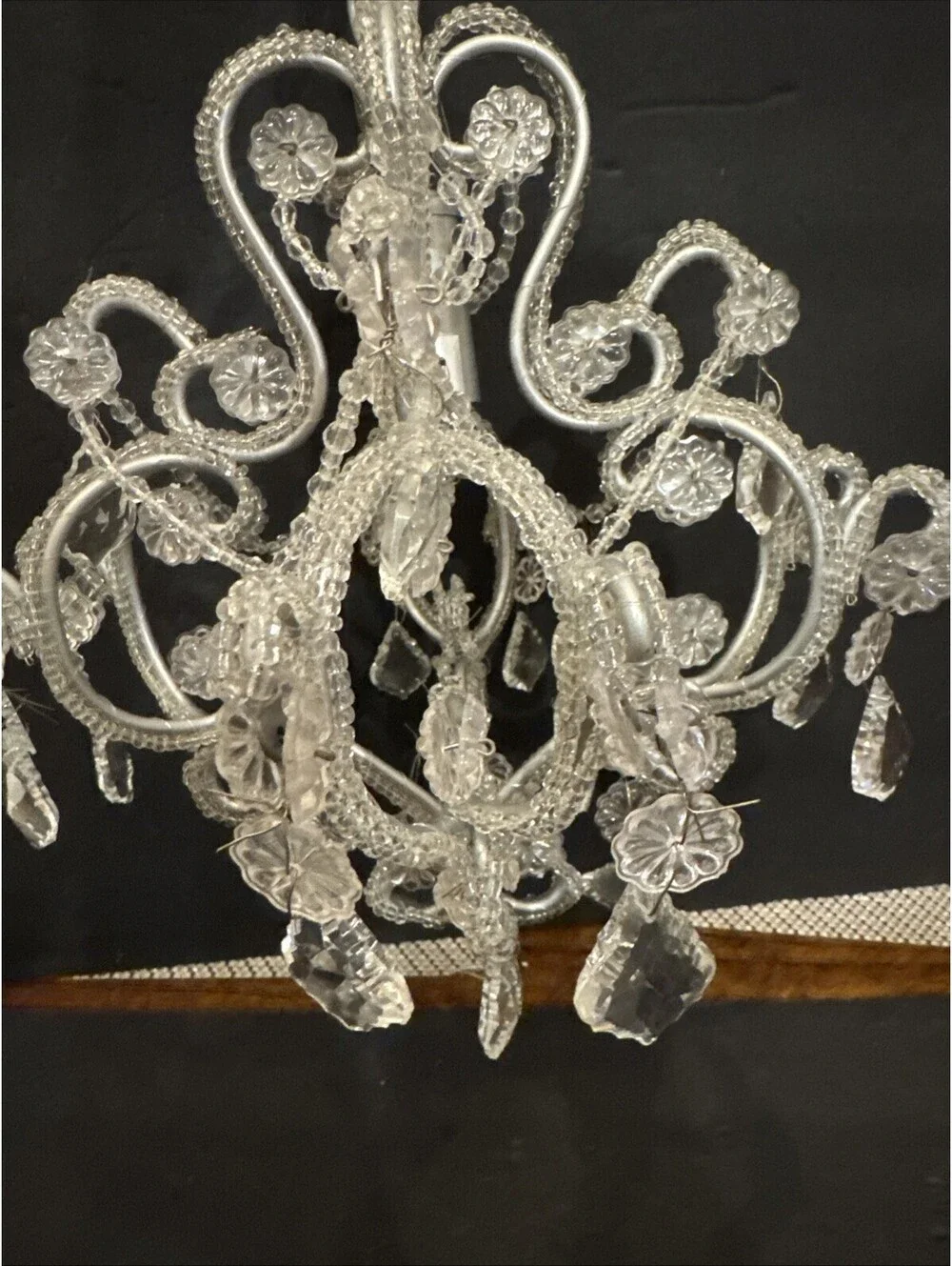 New Clear Beaded Crystal 1-Lt Chandelier W Swag Silver Hardware 11” H By 8.5” W